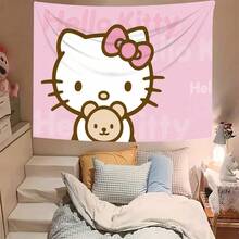 1 PIEZA Tapiz con tema de dibujos animados de Holle Kitty Sanrio con amor - Tapiz grande para decoración de pared - Ejemplo de varios tamaños - Decoración de pared - Decoración del hogar Sanrio - Multicolor - Ver 2