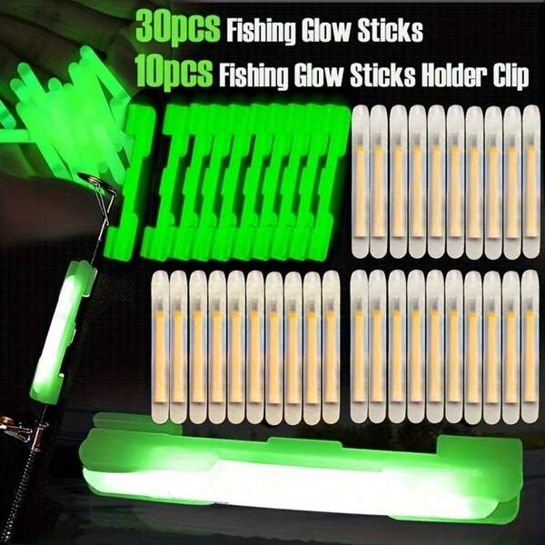 40pcs/Set Night Fishing Luminous Sticks With Accessories, 30pcs Glow Stick And 10pcs Glow Clip Kit