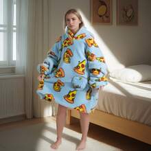 Hooded Robe Sweatshirt, Oversized Plush Cloak Style Loungewear, Warm & Cozy Unisex Sherpa Bathrobe For Home, Office, Study, Winter