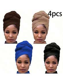 4 件装女士纯色头巾帽 - 多功能时尚无檐头饰，适合户外休闲穿着，具有防尘设计、隔热和可转换围巾包裹功能