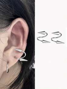 2PCS S Shape Helix Piercing Ear Piercing Rivet Ear Stud Cartilage Body Piercing Punk Style Body Jewelry Ear Stacks - Silver - View 1