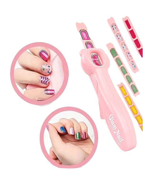 1 set di macchina per unghie con 8 patch, macchina per unghie per bambine, set di giocattoli per il trucco e la casa delle bambole, set di adesivi per unghie fai-da-te con henné, set di gioielli