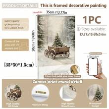 1 szt., płótno ścienne, dekoracje świąteczne, oprawione ozdoby świąteczne, śnieżny zimowy krajobraz, Święty Mikołaj, wystrój świąteczny w stylu rustykalnym, wystrój bożonarodzeniowy w stylu vintage, bałwan, choinka, pociąg świąteczny, dekoracja pokoju bożonarodzeniowego, wystrój salonu