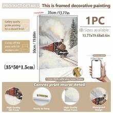 1 szt., płótno ścienne, dekoracje świąteczne, oprawione ozdoby świąteczne, śnieżny zimowy krajobraz, Święty Mikołaj, wystrój świąteczny w stylu rustykalnym, wystrój bożonarodzeniowy w stylu vintage, bałwan, choinka, pociąg świąteczny, dekoracja pokoju bożonarodzeniowego, wystrój salonu