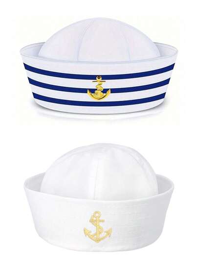 2 件男女通用船长水手帽角色扮演趣味活动派对游艇装饰海滩圆顶无檐海军帽