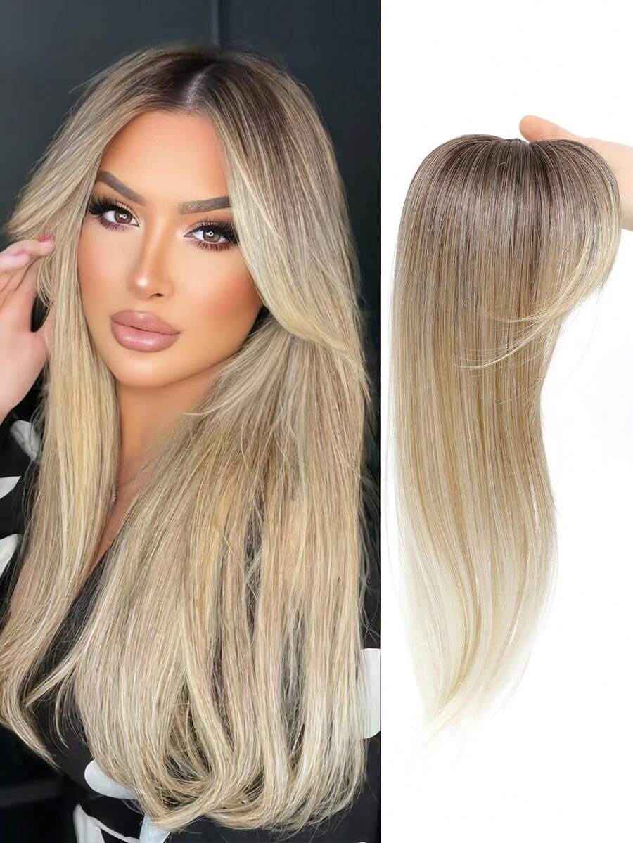 Flequillo postizo para cabello, extensión de cabello de 18 pulgadas con cobertura 360° 3D para mujeres con cabello ralo (Ombré marrón a rubio) - Multicolor - Ver 1