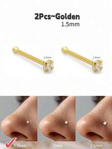 18K金鼻环 - 20克316L不锈钢男女通用鼻环，标准款或加长款，黄金、白金、玫瑰金可选，镶嵌锆石或球形鼻钉