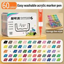 1pc Soft Tip Acrylic Marker Pen Set, 12/24/36/48/60/84 Colors, Graffiti Painting Brush, High-Quality Pigment Pens For Layering, Waterproof, Smudge-Proof, Quick-Drying, Vibrant Colors, Suitable For Children's Art