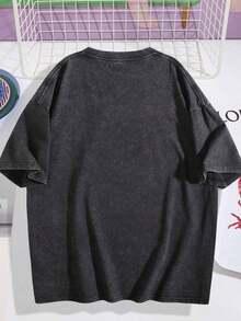 EWH Men's Retro Washed Vintage-Shirt, Y U G I O H! Theme, Retro Anime Style Loose TopDG004Casual Short-Sleeve-Shirts Men And Women - 黑色 - 查看 5