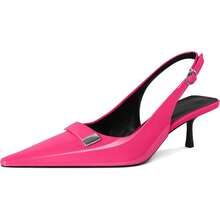 Women's Pointed Toe Slingback Heels Metal Buckle Ankle Strap Kitten Low Heel Pumps 2 Inch Stylish Retro Women Shoes-20256688 - 漆皮亮粉色 - 查看 1