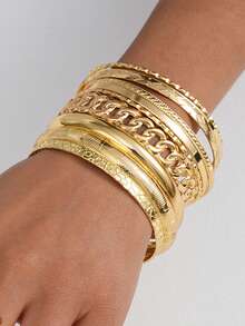 3-19 piezas Conjunto de brazaletes anchos de metal geométricos asimétricos exagerados de moda, adecuados para mujeres, unisex, parejas, uso diario, citas, bodas, fiestas, regalos de cumpleaños para amigos, novias, madres