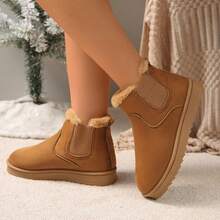 2024 加大码秋冬保暖羊毛雪地靴防滑百搭平底厚底舒适一脚蹬靴（小1码） - 紫紅色 - 查看 5