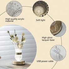 مصباح طاولة ذو أجواء وجو كريستالي LED، بتصميم فني بسيط وأنيق، مصباح ليلي، تركيبة إضاءة معدنية أكريليكية إبداعية، مناسب لغرفة النوم والصالة وطاولة السرير والرف، مصباح ديكوري للأجواء، زينة عيد الميلاد 2025، ديكورات هالوين، ديكورات منزلية لعيد الميلاد، ديكورات غرفة، المنزل، المطبخ