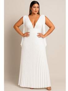 Women's Long Pleated Dress For Bridesmaids At Weddings And Graduations - 白色 - 查看 2