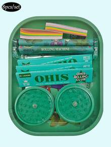 8pcs/Set - Convenient Smoking Set With Tinplate Tray, Flavors Of Cigarette Paper-Cigarette Rolling Machine-110mm Slim Rolling Papers, Spices Grinder And Smoking Accessories - A Complete Smoking Set For Valentine's Day Gift