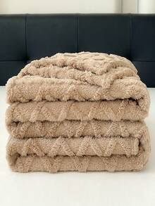 1 件米色波西米亚风格毛毯，塔夫绸提花仿羊羔绒毛毯，柔软轻盈，温暖透气，可用作床罩或披肩，适合客厅、卧室、宿舍、家具装饰，所有季节，小尺寸可用作沙滩巾 - 咖啡棕 - 查看 3