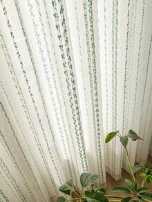 1 件亚麻条纹糖果现代薄纱窗帘 - 日式亚麻风格，杆袋设计，适用于客厅和卧室 - 透明过滤窗帘，客厅窗帘，卧室窗帘 - 彩色 - 查看 2