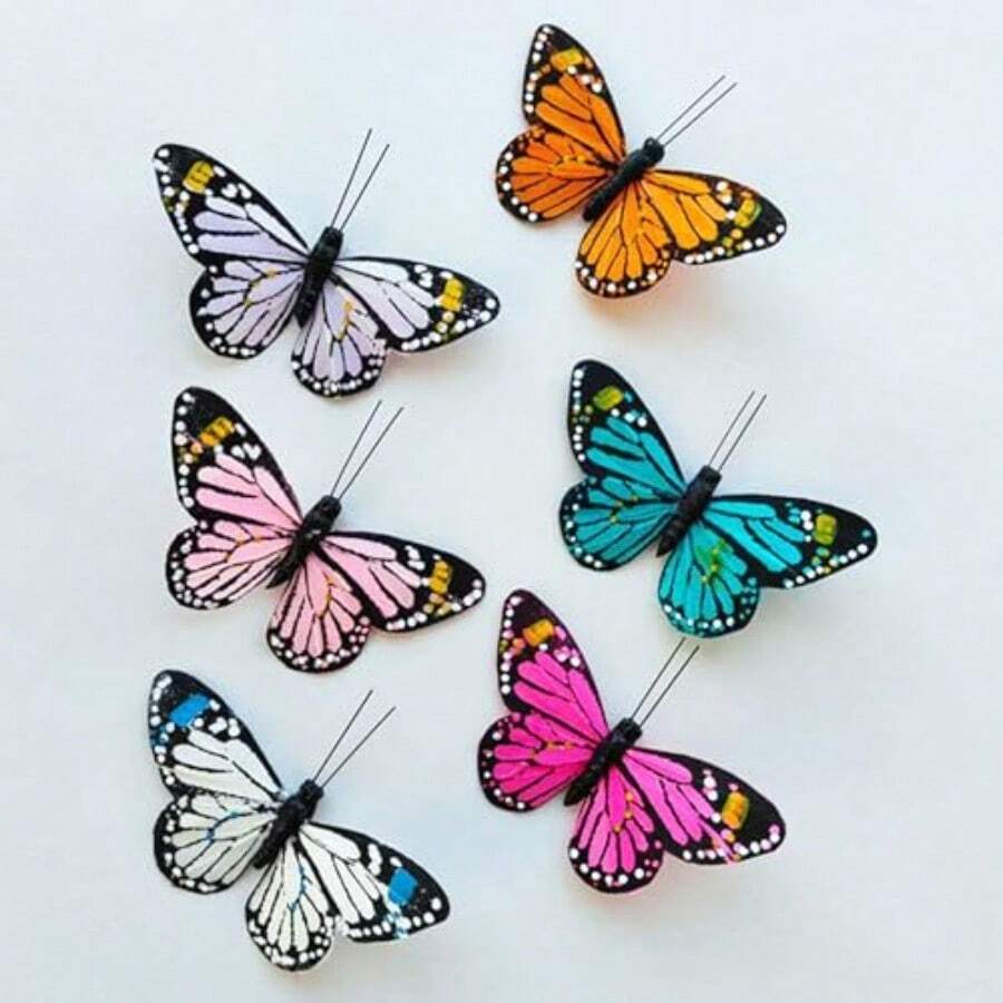D6pcs Artificial Butterfly Decorations With Clip Artificial Feather Butterflies For Crafts Christmas Tree Decor Flower Bouquet Ornament Floral Arrangements Wedding Accessory10 - như hình ảnh - Xem 1