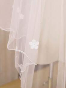1pc Women's Single Layer Cathedral Style Pearl Flower Wedding Veil, White Ivory, For Wedding Party - Multicolor - View 4