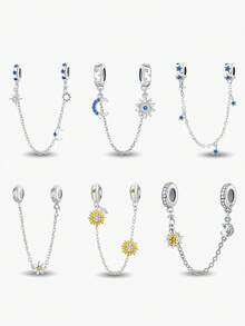 1 件 925 纯银太阳、月亮和星星安全链，适合手链 DIY 女士珠宝 - 銀色 - 查看 12