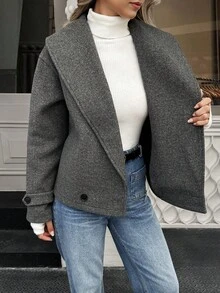 Women's Short Casual Lapel Button Wool Blend Jacket