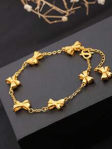 1pc 24K Gold-Plated Vintage Elegant Bowknot Adjustable Bracelet, Chic & Versatile Accessory For Women, Suitable For Daily Wear, Parties, Gifts For Girlfriend, Friends, Bridesmaids