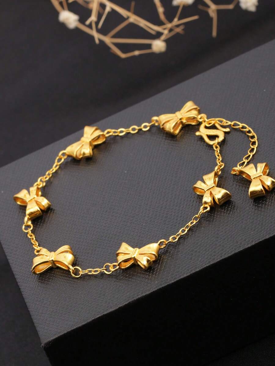 1pc 24K Gold-Plated Vintage Elegant Bowknot Adjustable Bracelet, Chic & Versatile Accessory For Women, Suitable For Daily Wear, Parties, Gifts For Girlfriend, Friends, Bridesmaids