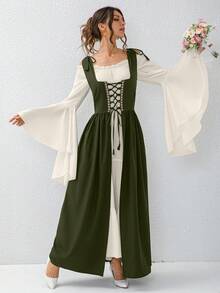 Áo nịt ngực chất lượng cao dành cho phụ nữ trưởng thành, váy công chúa cổ điển thời kỳ Phục hưng, trang phục hóa trang Halloween - Màu xanh Ô liu - Xem 1