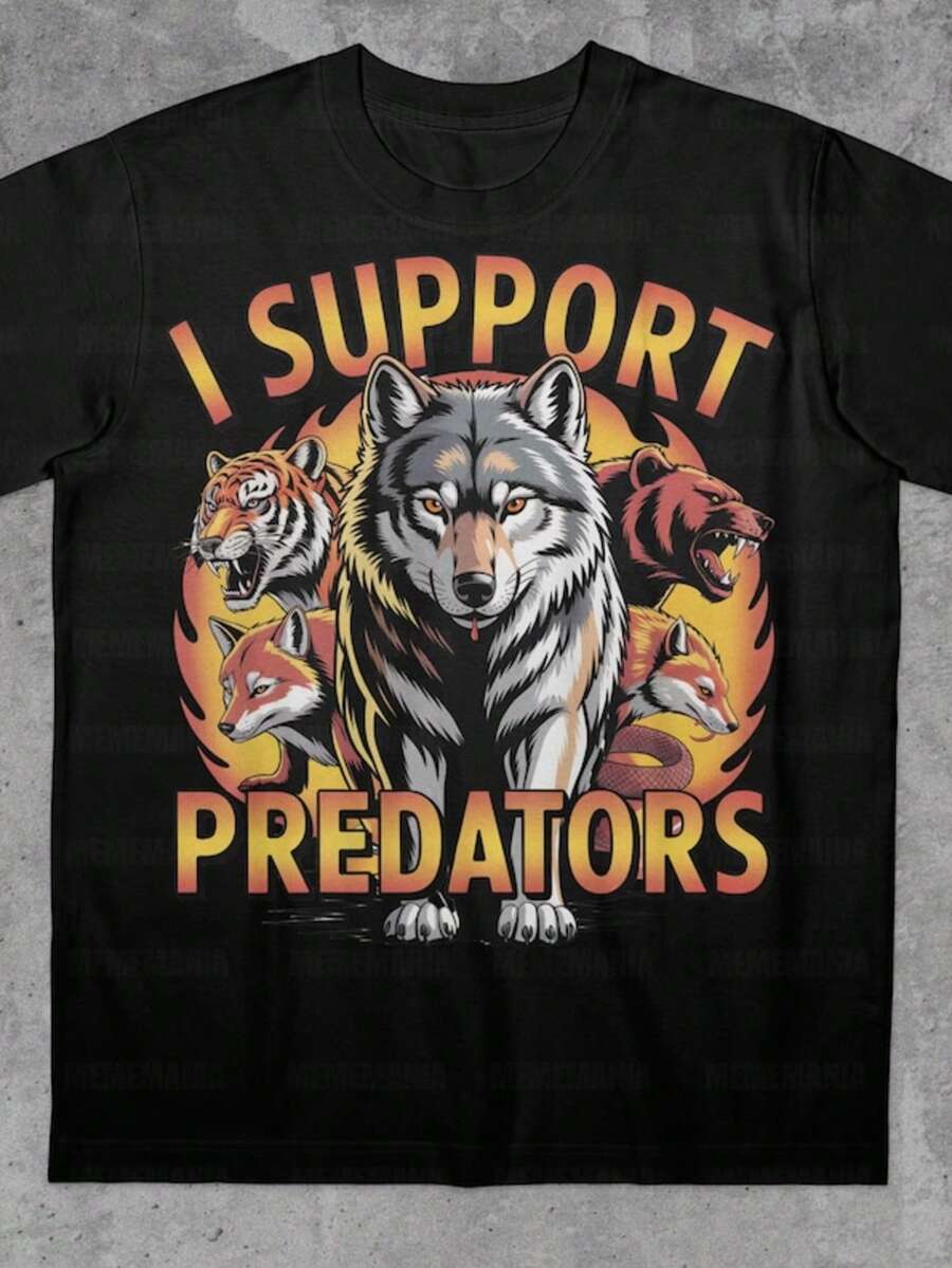 I Support Predator T-Shirt, Offensive Meme Shirt, Stupid Meme Shirt, Funny Meme Shirt, Gen Z Shirt, - màu đen - Xem 1