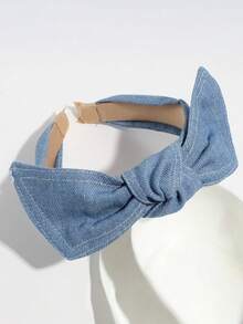 3/1pc Simple Versatile Denim Headband With Bow Knot Wide Hairband, Suitable For Daily, Commute, School, Work