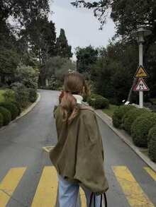 New Spring Autumn Military Short Jacket, Casual Loose Fit Women's Coat, Color Outerwear For Daily Wear - Army Green - View 3