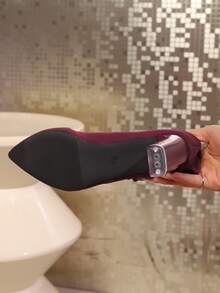 女士针织袜靴，尖头粗跟踝靴，性感风格，时尚设计，套穿弹力踝靴 - 酒紅色 - 查看 6