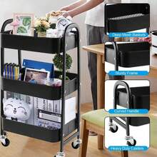 WILLINGTE Carrito de Almacenamiento Metal con 3 Niveles, Carrito de Utilidadóvil, Organizador con Ruedas, Fácil de Montar para Oficina para Baño, Cocina, Salón, Oficina (Negro) - rosa - Ver 4