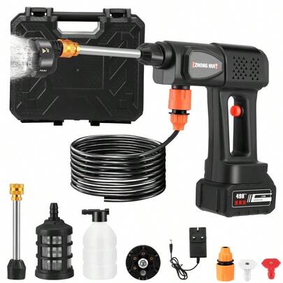 Cordless Pressure Washer - 6-In-1 Adjustable Nozzle, 16.4FT Hose, For Car/Floor/Garden