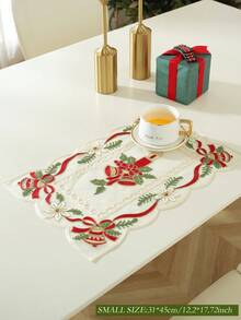 1pc Christmas Mesh Fabric Chain Embroidered Table Runner, Candle Decor For Kitchen, Dining Table, Desk, Coffee Table, Vanity, Home Decor, Christmas Atmosphere For Living Room, Bedroom, Yard, Indoor Outdoor, Outdoor Furniture, Camping, Villa, Merry Christmas, Holiday, Party, Cabinet, Family Gathering, Holiday Decorations, Party & Wedding Decorations Series