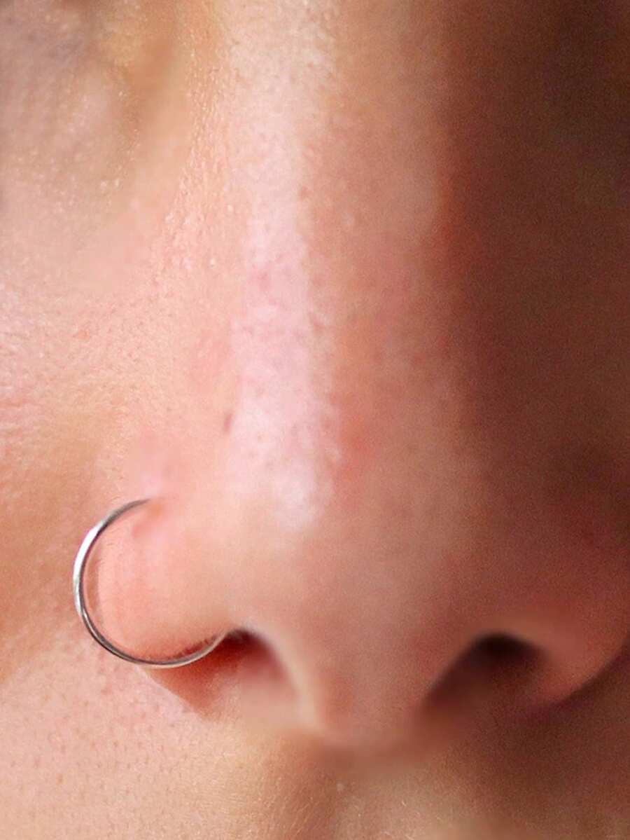 2pcs 8mm Pure Silver Nose Ring Cartilage Hoop Earrings Lip Piercing Jewelry, 22G*0.65mm