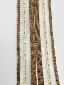 1 对 2 厘米宽空心蝴蝶结扁平鞋带，银线扁平编织透明条纹鞋带，适用于正装鞋， - 卡其色 - 查看 6