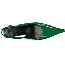 Women's Pointed Toe Slingback Heels Metal Buckle Ankle Strap Kitten Low Heel Pumps 2 Inch Stylish Retro Women Shoes-20256688 - 專利綠 - 查看 5