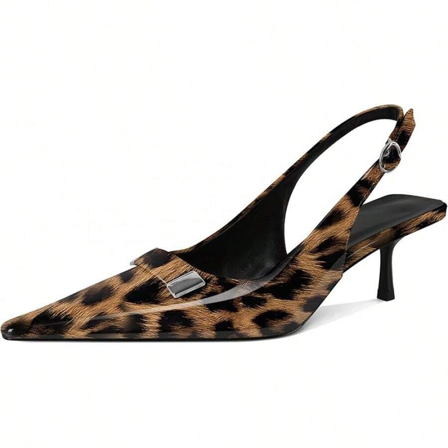 Women's Pointed Toe Slingback Heels Metal Buckle Ankle Strap Kitten Low Heel Pumps 2 Inch Stylish Retro Women Shoes-20256688 - Báo bằng sáng chế - Xem 1