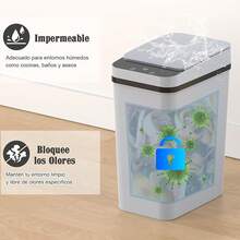 Cubo De Basura Automático Con Sensor, 12L Cubo de Basura Inteligente con Tapa Eléctrica, USB Rechargeable Botes de Basura Inteligente Sin Contacto para Cocina, Oficina, Sala (Negro) QYKE - gris - Ver 3