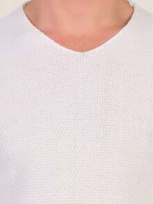 Men's V-Neck Jacquard Sweater Regular Fit - White - View 5