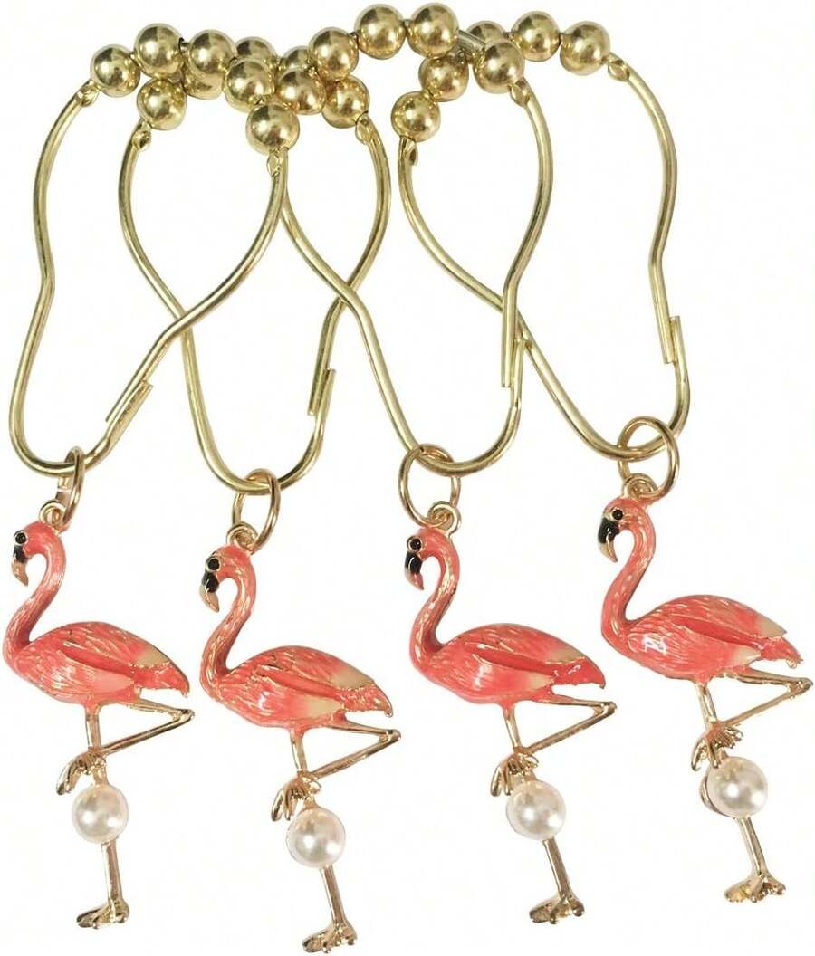 12pcs Flamingo Shower Curtain Hooks, Stainless Steel Rust-Proof Bathroom Decor Accessories (Flamingo) - Flamingo - View 1