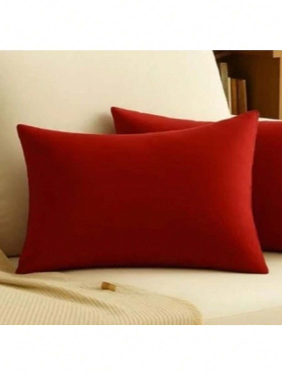 KIT OF 2 RECTANGULAR BAGUETTE CUSHION COVERS 28 X 56 CM PLAIN SUEDE - Đỏ - Xem 1