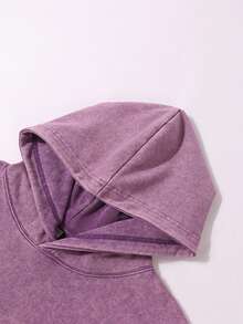 400G Heavyweight Washed Hoodie - Minimalist Solid Color - Streetwear Essential Versatile Daily Wear - Purple - View 4