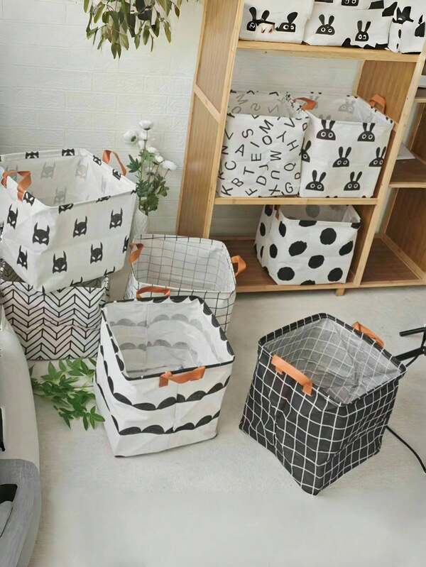 1PC Ins Style Foldable Fabric Storage Basket - Square Collapsible Organizer Bin For Laundry Clothes,Home Decorative Storage Box With Handle