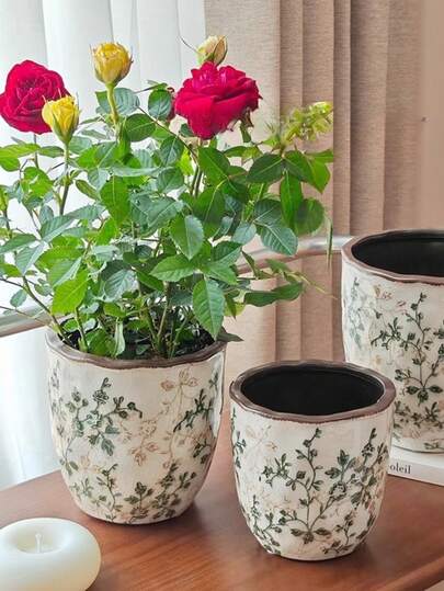 Vintage Crackle Glaze Ceramic Flower Pot - Rustic Farmhouse Planter For Succulents, Snake Plants, Home Garden, Balcony Desktop Decor
