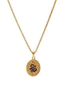 1pc Fashionable Retro Gold Oval Inlaid Zirconium Butterfly Swan Dragonfly Pomegranate Snake Stainless Steel Painted Necklace, Electroplated 18k Gold, Showcasing Charm And Personalized, Suitable For Women's Daily Dressing Decoration, Parties, Music Festivals. Gilded Jewelry, Ladies' Jewelry.