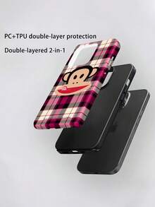 Funda protectora de teléfono de doble capa con licencia de Paul Frank, protección antichoque de Body completo con diseño de cara de mono compatible con iPhone 13/14/15/16 Pro Max - Multicolor - Ver 3