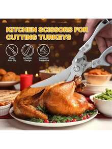 Reach Heavy Duty Poultry Shears With Serrated Edge - Kitchen Scissors For Chicken, Bone, Meat, Turkey, Fish - No Rust, Spring Loaded, Stainless Steel - 銀色 - 查看 5