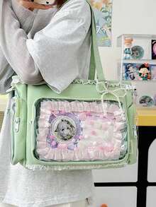 1个可爱日系女孩单肩包，饰有珍珠蝴蝶结和蕾丝边，优雅可爱，透明装饰，适合角色扮演、动漫展、日常使用，可拆卸可调节肩带，大容量手提包，适合学生，可爱时尚的女士手提包、钱包、痛包，适合购物、聚会、旅行、上学等场合。 - 綠色 - 查看 9